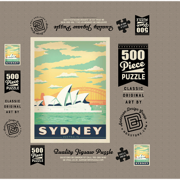 Australia: Sydney Harbor, Vintage Poster 500 Jigsaw Puzzle box 3D Modell