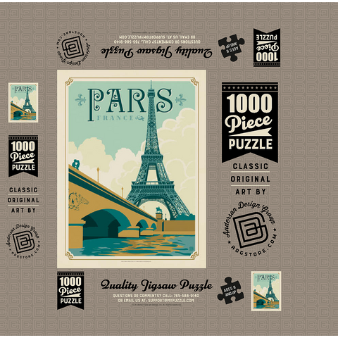 France: Paris, Vintage Poster 1000 Jigsaw Puzzle box 3D Modell