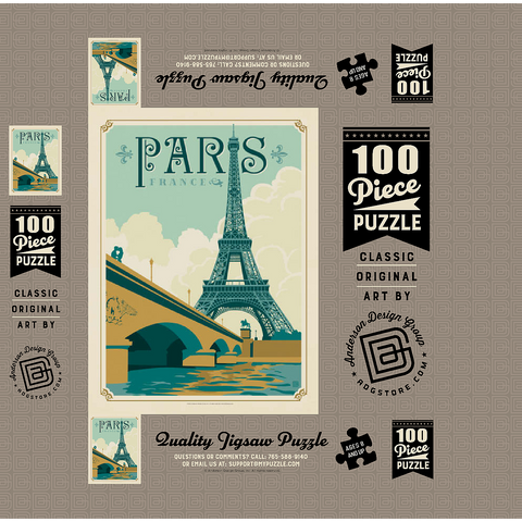France: Paris, Vintage Poster 100 Jigsaw Puzzle box 3D Modell