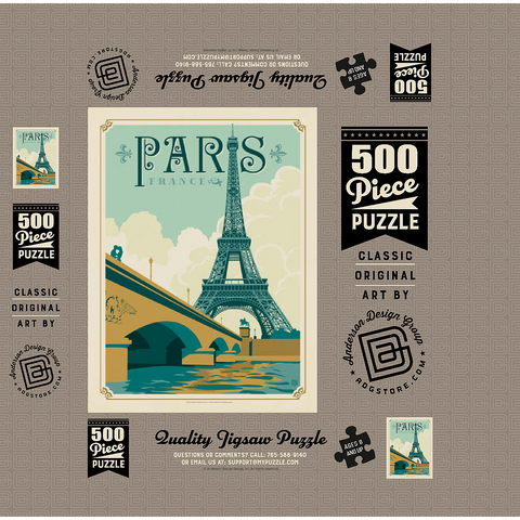 France: Paris, Vintage Poster 500 Jigsaw Puzzle box 3D Modell