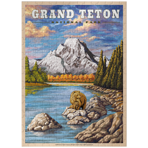 puzzleplate Grand Teton National Park - Grizzly Bear Hug, Vintage Travel Poster 300 Jigsaw Puzzle