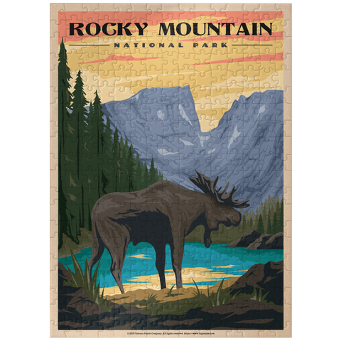 puzzleplate Rocky Mountain National Park - Moose in the Rocky Sunrise, Vintage Travel Poster 300 Jigsaw Puzzle