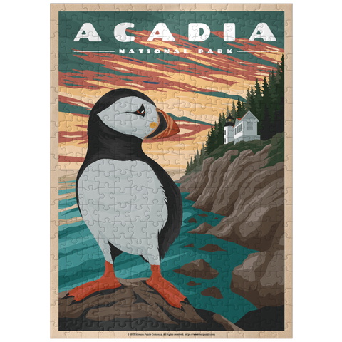 puzzleplate Acadia National Park - Bass Harbor Puffins, Vintage Travel Poster 300 Jigsaw Puzzle