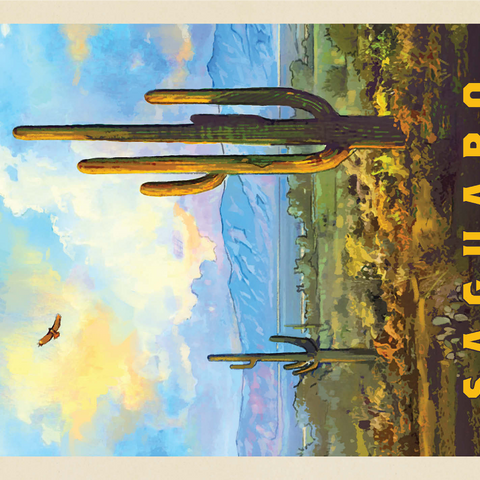 Saguaro National Park: Desert Daybreak, Vintage Poster 1000 Jigsaw Puzzle 3D Modell