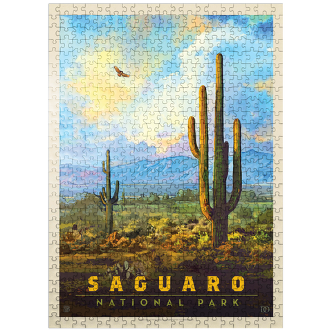 puzzleplate Saguaro National Park: Desert Daybreak, Vintage Poster 500 Jigsaw Puzzle