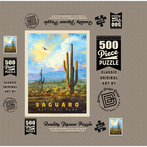 Saguaro National Park: Desert Daybreak, Vintage Poster 500 Jigsaw Puzzle box 3D Modell