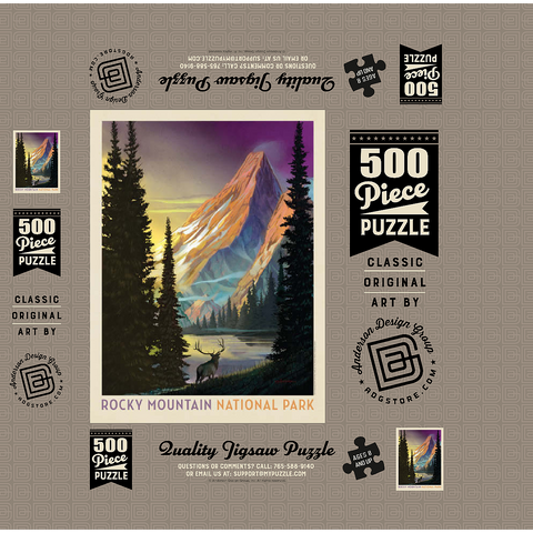 Rocky Mountain National Park: Pyramid Peak, Vintage Poster 500 Jigsaw Puzzle box 3D Modell