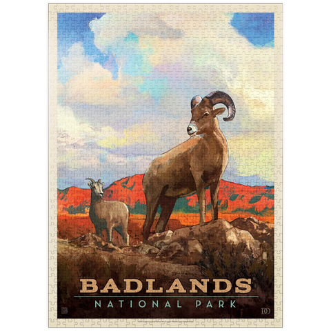 puzzleplate Badlands National Park: Bighorn Sheep, Vintage Poster 1000 Jigsaw Puzzle