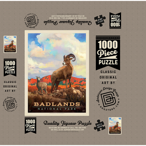 Badlands National Park: Bighorn Sheep, Vintage Poster 1000 Jigsaw Puzzle box 3D Modell