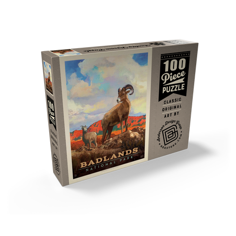 Badlands National Park: Bighorn Sheep, Vintage Poster 100 Jigsaw Puzzle box view2