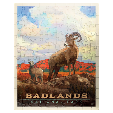 puzzleplate Badlands National Park: Bighorn Sheep, Vintage Poster 100 Jigsaw Puzzle