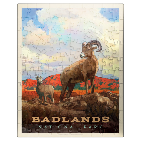 puzzleplate Badlands National Park: Bighorn Sheep, Vintage Poster 100 Jigsaw Puzzle