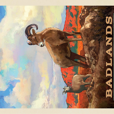 Badlands National Park: Bighorn Sheep, Vintage Poster 100 Jigsaw Puzzle 3D Modell