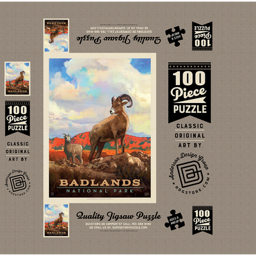 Badlands National Park: Bighorn Sheep, Vintage Poster 100 Jigsaw Puzzle box 3D Modell
