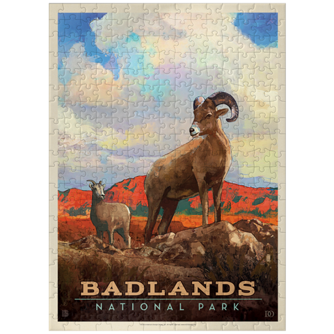 puzzleplate Badlands National Park: Bighorn Sheep, Vintage Poster 300 Jigsaw Puzzle