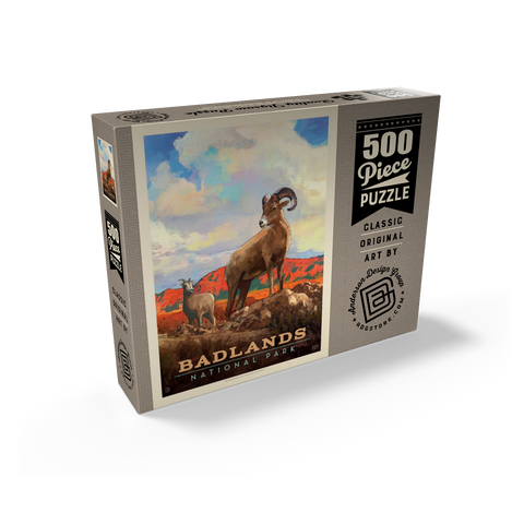 Badlands National Park: Bighorn Sheep, Vintage Poster 500 Jigsaw Puzzle box view2
