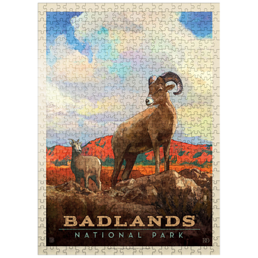 puzzleplate Badlands National Park: Bighorn Sheep, Vintage Poster 500 Jigsaw Puzzle