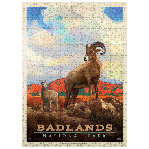 puzzleplate Badlands National Park: Bighorn Sheep, Vintage Poster 500 Jigsaw Puzzle