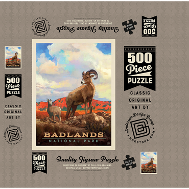 Badlands National Park: Bighorn Sheep, Vintage Poster 500 Jigsaw Puzzle box 3D Modell