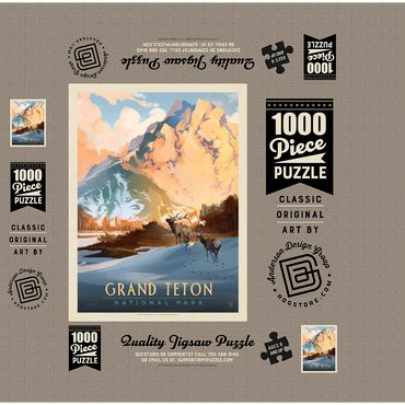 Grand Teton National Park: Winter Hush, Vintage Poster 1000 Jigsaw Puzzle box 3D Modell