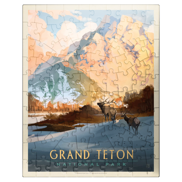 puzzleplate Grand Teton National Park: Winter Hush, Vintage Poster 100 Jigsaw Puzzle