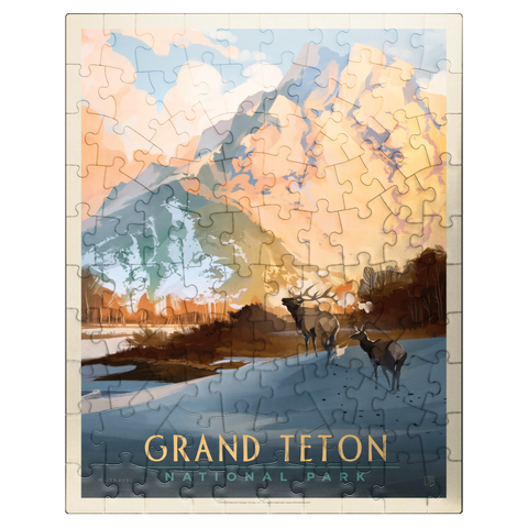 puzzleplate Grand Teton National Park: Winter Hush, Vintage Poster 100 Jigsaw Puzzle