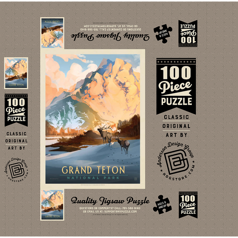Grand Teton National Park: Winter Hush, Vintage Poster 100 Jigsaw Puzzle box 3D Modell