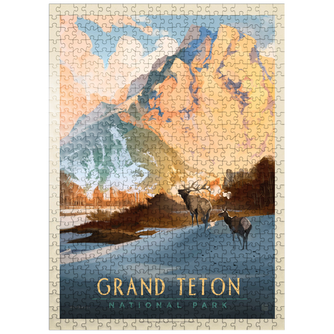 puzzleplate Grand Teton National Park: Winter Hush, Vintage Poster 500 Jigsaw Puzzle