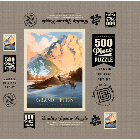 Grand Teton National Park: Winter Hush, Vintage Poster 500 Jigsaw Puzzle box 3D Modell