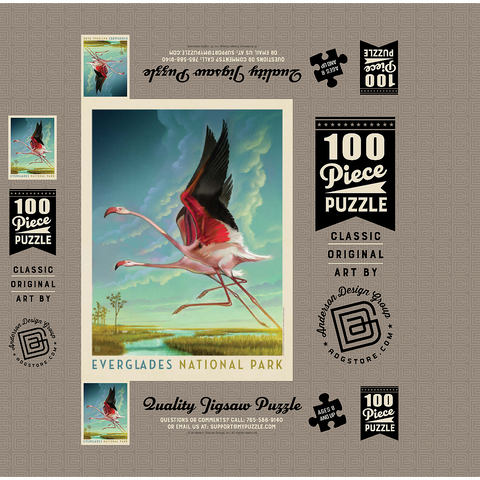 Everglades National Park: Flight Of The Flamingos, Vintage Poster 100 Jigsaw Puzzle box 3D Modell