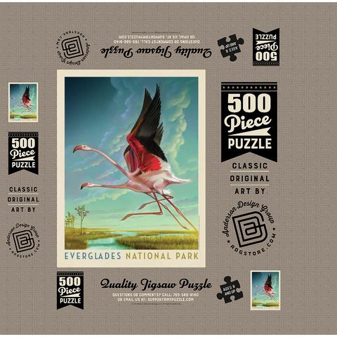 Everglades National Park: Flight Of The Flamingos, Vintage Poster 500 Jigsaw Puzzle box 3D Modell