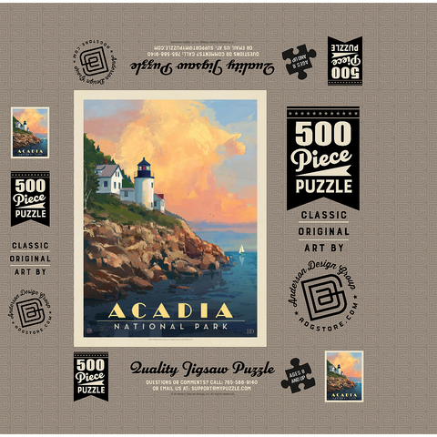 Acadia National Park: Lighthouse, Vintage Poster 500 Jigsaw Puzzle box 3D Modell