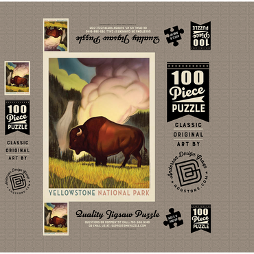 Yellowstone National Park: Art Deco Bison, Vintage Poster 100 Jigsaw Puzzle box 3D Modell
