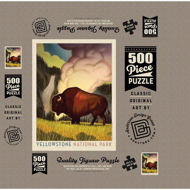 Yellowstone National Park: Art Deco Bison, Vintage Poster 500 Jigsaw Puzzle box 3D Modell