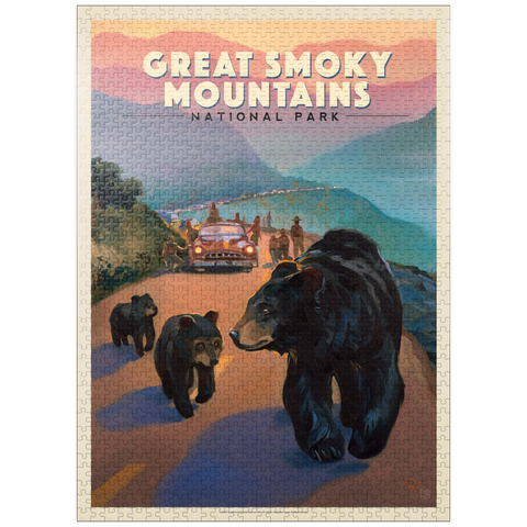 puzzleplate Great Smoky Mountains National Park: Bear Jam, Vintage Poster 1000 Jigsaw Puzzle