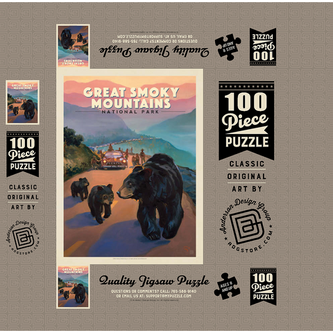 Great Smoky Mountains National Park: Bear Jam, Vintage Poster 100 Jigsaw Puzzle box 3D Modell