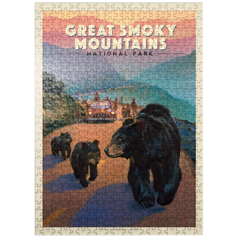 puzzleplate Great Smoky Mountains National Park: Bear Jam, Vintage Poster 500 Jigsaw Puzzle