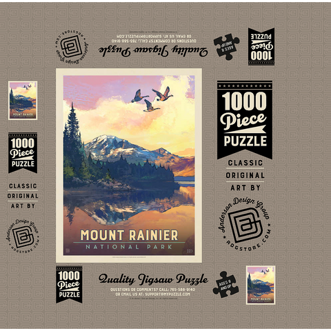 Mount Rainier National Park: Daybreak, Vintage Poster 1000 Jigsaw Puzzle box 3D Modell