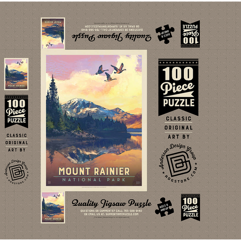 Mount Rainier National Park: Daybreak, Vintage Poster 100 Jigsaw Puzzle box 3D Modell