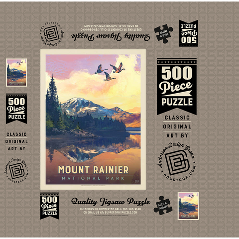 Mount Rainier National Park: Daybreak, Vintage Poster 500 Jigsaw Puzzle box 3D Modell