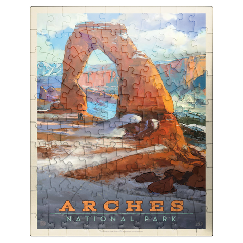 puzzleplate Arches National Park: Snowy Delicate Arch, Vintage Poster 100 Jigsaw Puzzle