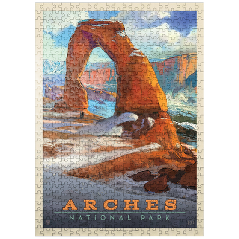 puzzleplate Arches National Park: Snowy Delicate Arch, Vintage Poster 500 Jigsaw Puzzle