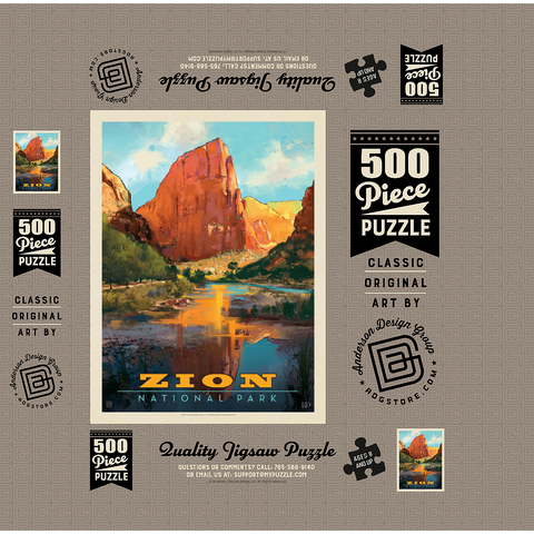 Zion National Park: Virgin River Valley, Vintage Poster 500 Jigsaw Puzzle box 3D Modell