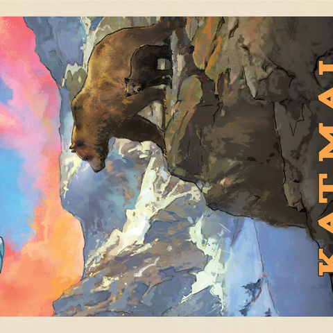 Katmai National Park: Mountain View, Vintage Poster 1000 Jigsaw Puzzle 3D Modell