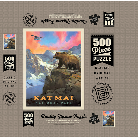 Katmai National Park: Mountain View, Vintage Poster 500 Jigsaw Puzzle box 3D Modell