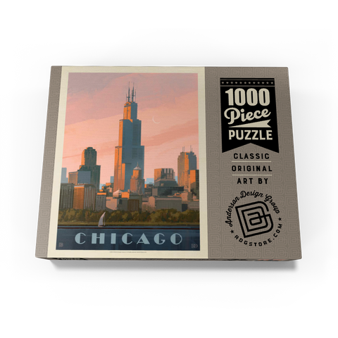 Chicago skyline: Lake Michigan, Vintage Poster 1000 Jigsaw Puzzle box view3