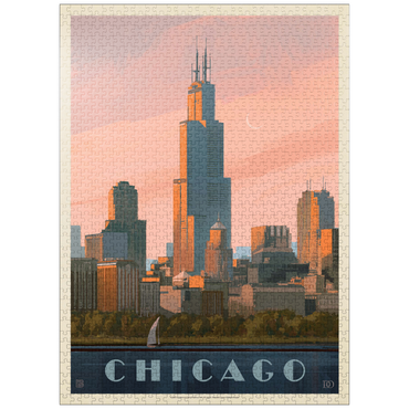 puzzleplate Chicago skyline: Lake Michigan, Vintage Poster 1000 Jigsaw Puzzle