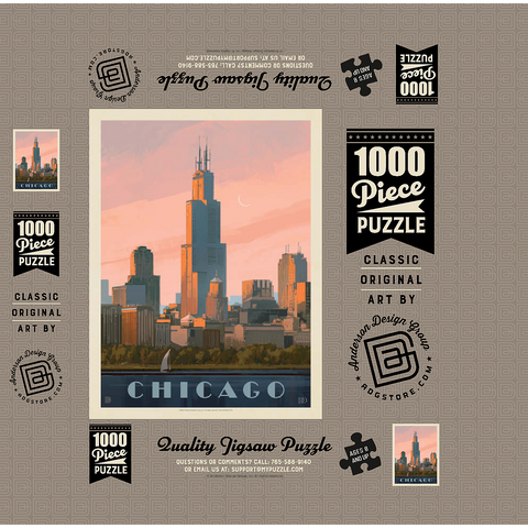 Chicago skyline: Lake Michigan, Vintage Poster 1000 Jigsaw Puzzle box 3D Modell