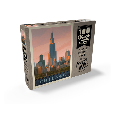 Chicago skyline: Lake Michigan, Vintage Poster 100 Jigsaw Puzzle box view2