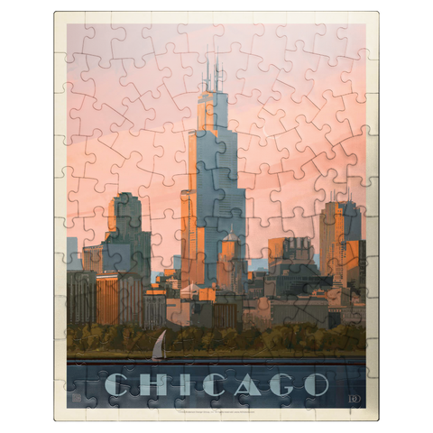 puzzleplate Chicago skyline: Lake Michigan, Vintage Poster 100 Jigsaw Puzzle